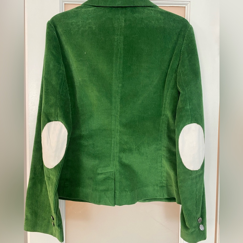 Alice + Olivia structured green corduroy elbow patch 2-button jacket blazer LARG - Picture 5 of 7